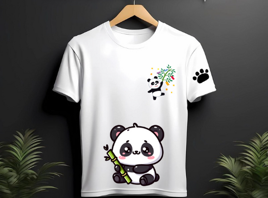 White T-Shirt with Adorable Panda Embroidery Design