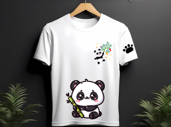 White T-Shirt with Adorable Panda Embroidery Design