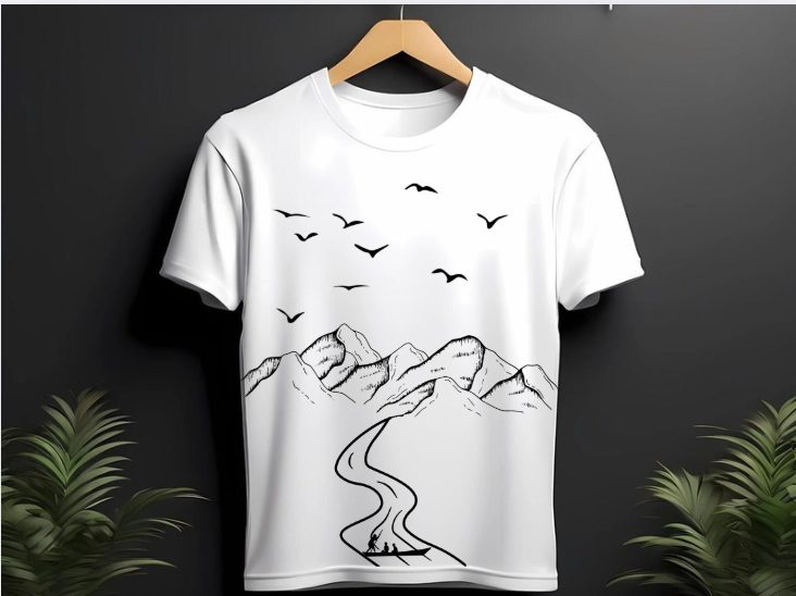 Minimalist Mountain & Birds Graphic T-Shirt
